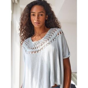 FREE PEOPLE COLETTE TEE CROCHET NECK CROPPED TOP